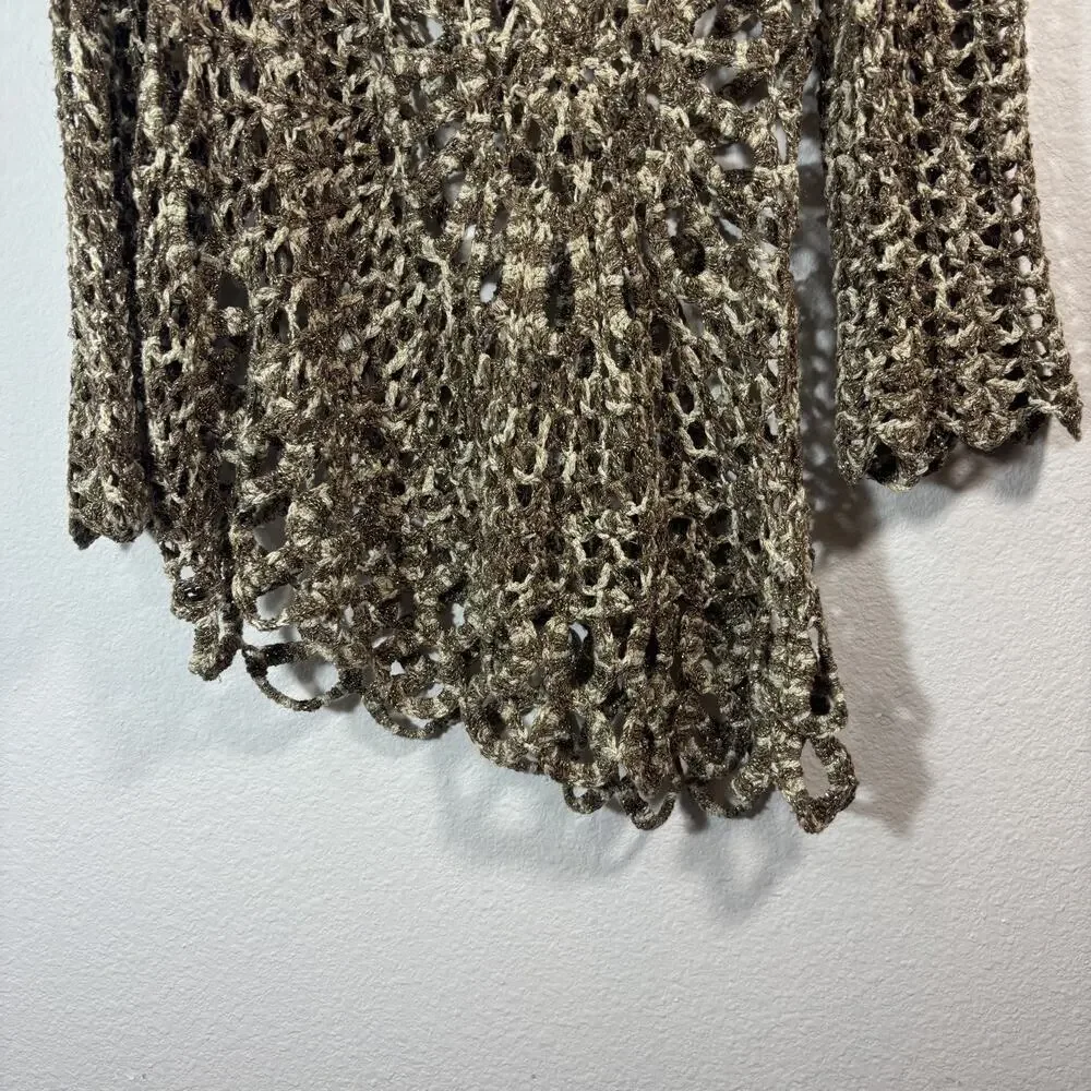 Unbranded Y2K Beige/Tan Crochet Top M/L Asymmetrical Hem Spiral Floral Fairy